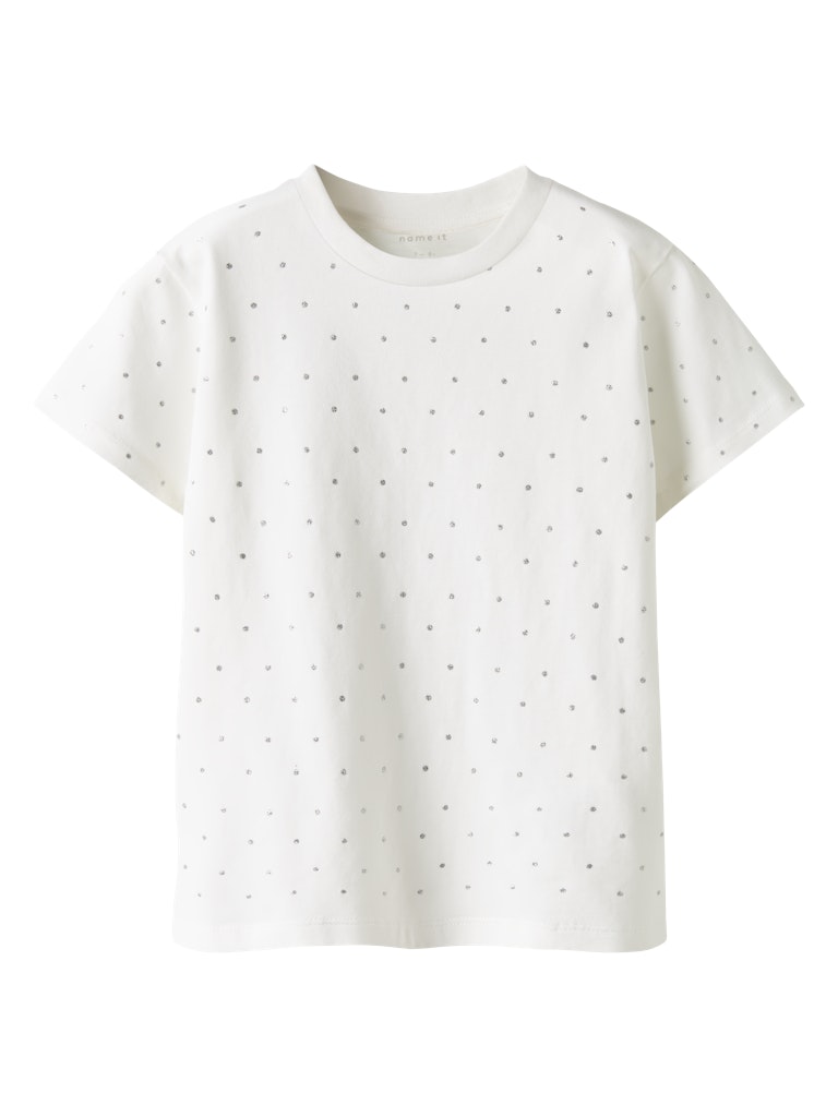 Glitter t-shirt till flicka. Tjej tröja med glittrande prickar framtill. Vit ekologisk topp från Nameit.
NKFRUAJA SS NREG TOP NOOS
13249376