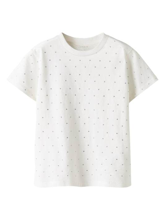 Glitter t-shirt till flicka. Tjej tröja med glittrande prickar framtill. Vit ekologisk topp från Nameit.
NKFRUAJA SS NREG TOP NOOS
13249376