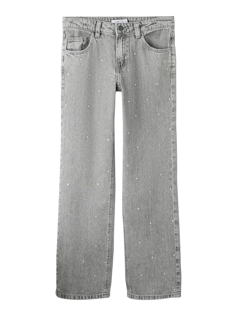 Grå tjej jeans med strass stenar. Ljusgrå rak jeans med glitter pärlor till flicka. Ekologiska barnkläder från Nameit.
NKFROSE ST RHINE JEANS 3366-BE NOOS
13218358