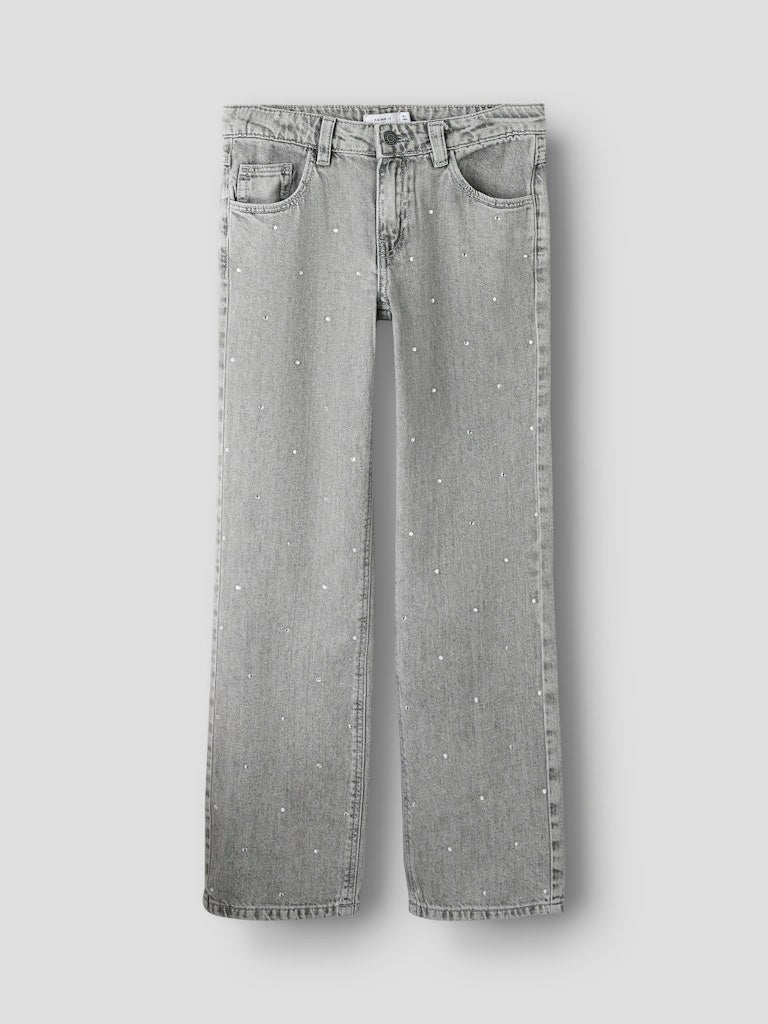 Grå tjej jeans med strass stenar. Ljusgrå rak jeans med glitter pärlor till flicka. Ekologiska barnkläder från Nameit.
NKFROSE ST RHINE JEANS 3366-BE NOOS
13218358