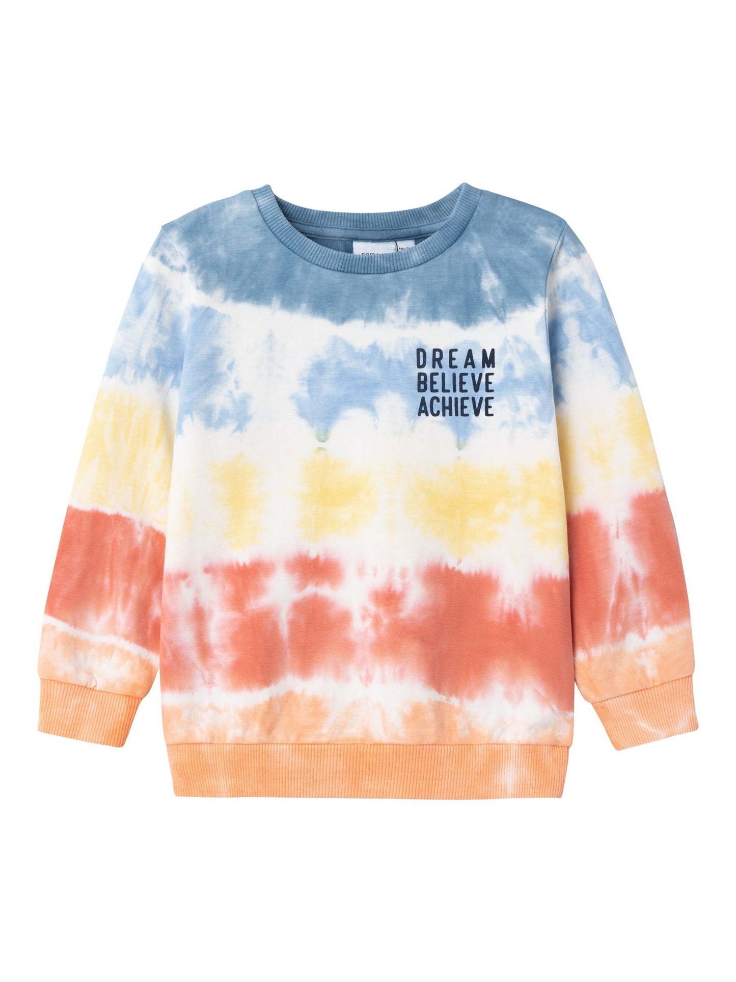 Långärmad sweatshirt tröja i regnbågsfärger. Pojktröja med lång ärm tillverkad av ekologisk bomull.