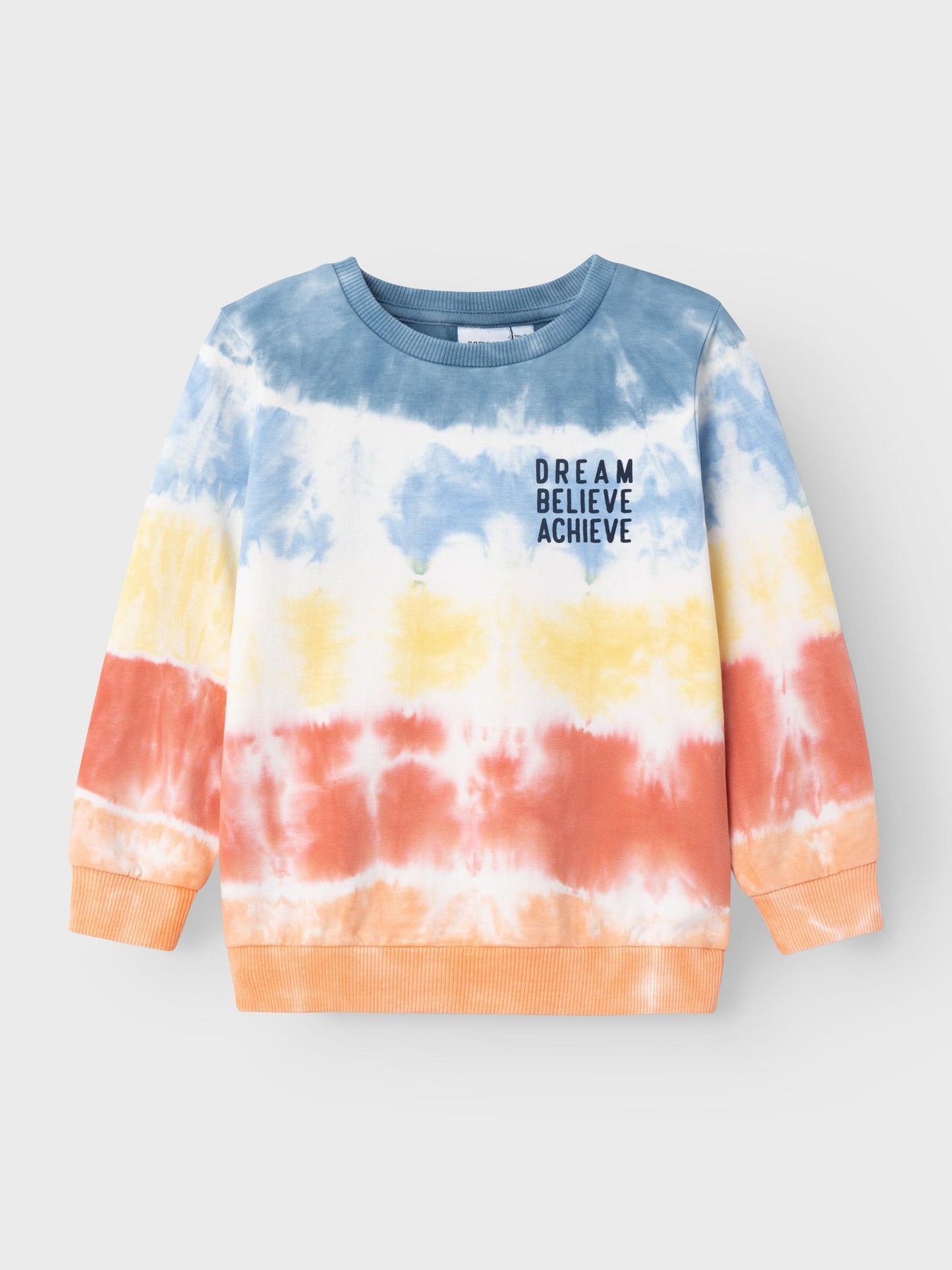Långärmad sweatshirt tröja i regnbågsfärger. Pojktröja med lång ärm tillverkad av ekologisk bomull.