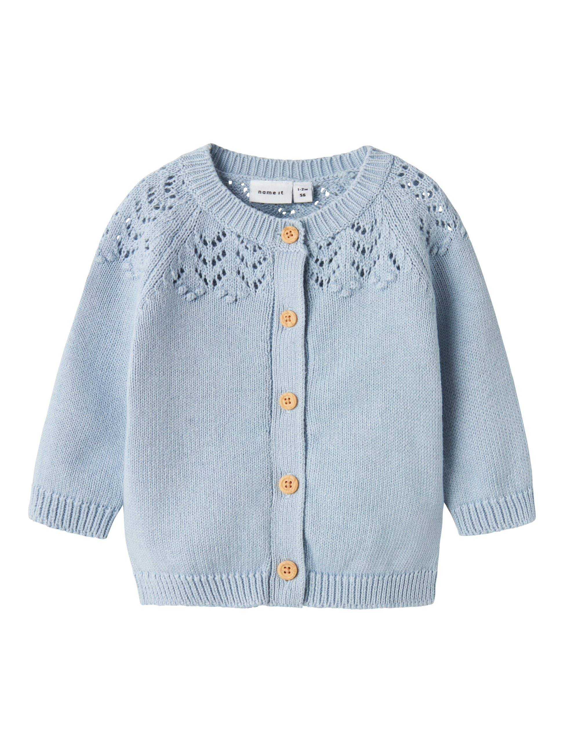 Gullig baby kofta till flicka. Bebis cardigan stickad blå med vacker mönster till nygfödd tjej. Ekologiska babykläder från Name it.
NBFBIMOLLY LS KNIT CARD
13237271