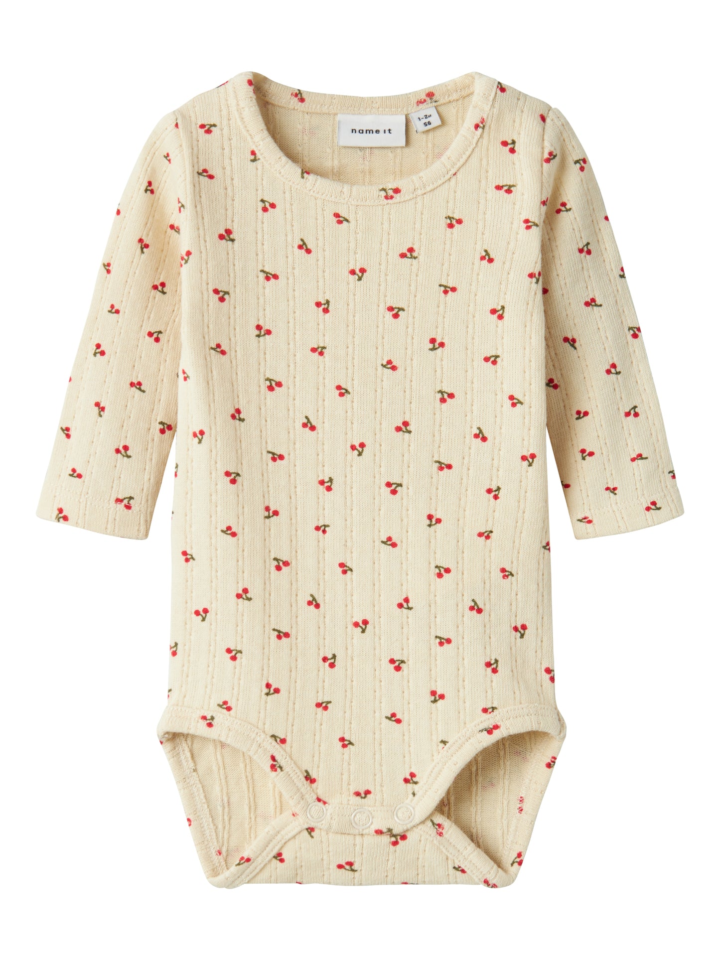 Beige långärmad baby body med mönster av små körsbär. Ekologiska baby kläder från Name it.
NBFBILIA LS BODY BOX
13237790