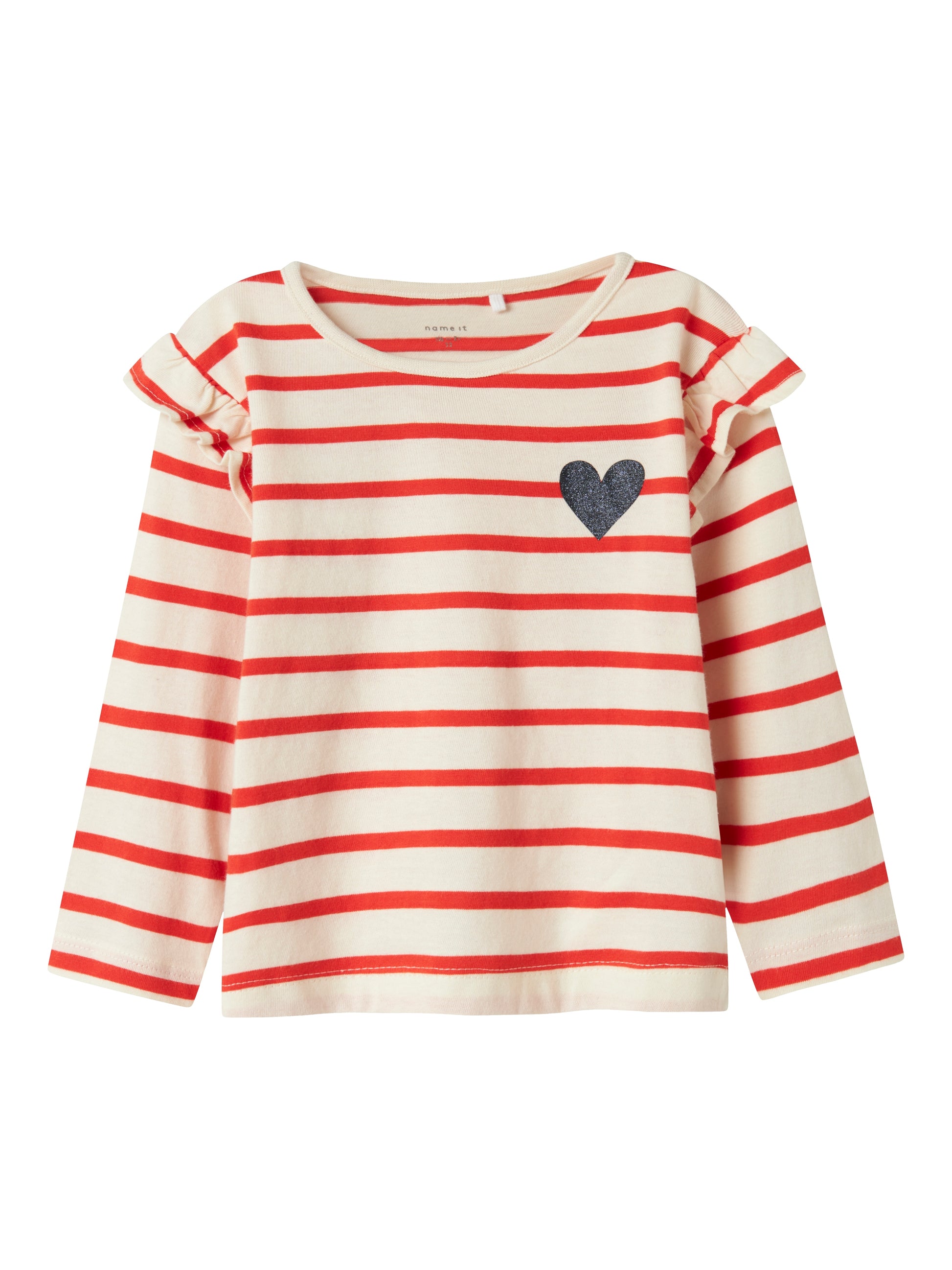 Röd och vit randig tröja med hjärta till liten flicka, tjej. Långärmad t-shirt med volang på ärm.
NMFTOVELINA LS NREG TOP PB
13237897