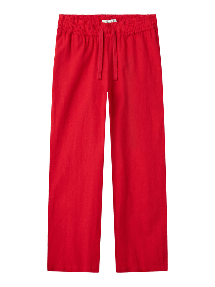 Rak, röd linnebyxa till flicka, tjej. Byxor i lin med knyte i midjan till barn och ungdom från Name it.
NKFFALINNEN STRAIGHT PANT
13240429