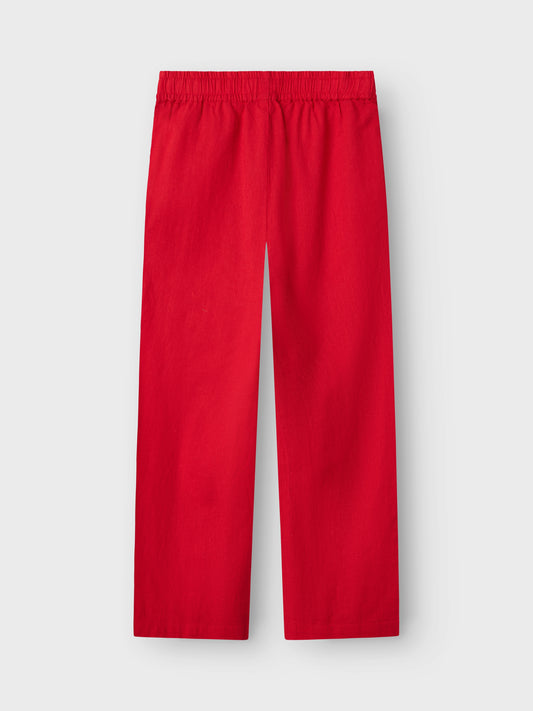 Rak, röd linnebyxa till flicka, tjej. Byxor i lin med knyte i midjan till barn och ungdom från Name it.
NKFFALINNEN STRAIGHT PANT
13240429