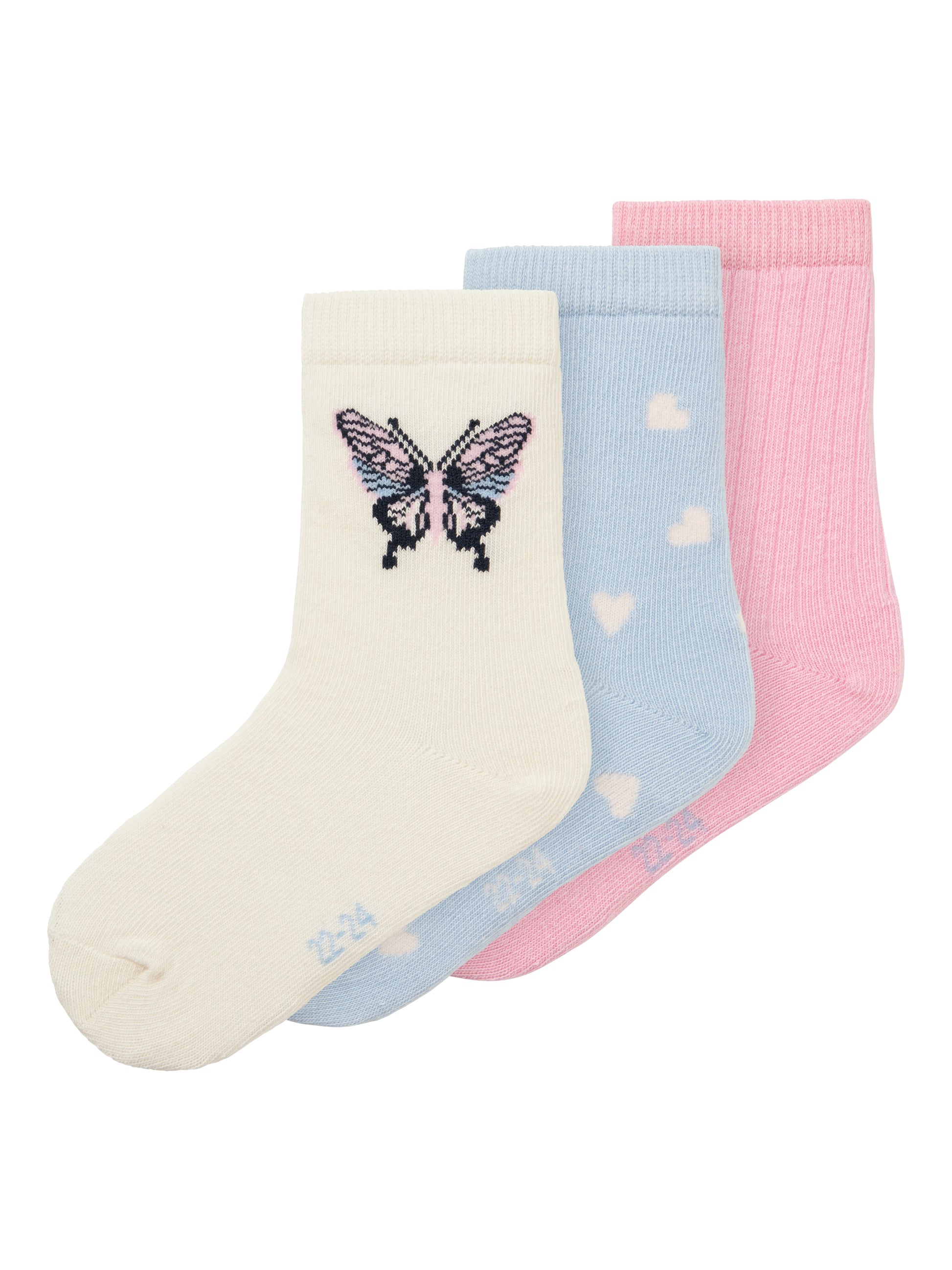 3-pack barn strumpor till flicka, tjej. Strumpa med fjäril, hjärtan och rosa. Ekologiska barnkläder från Name it.
NMFDORTHEA 3P SOCK
13241068