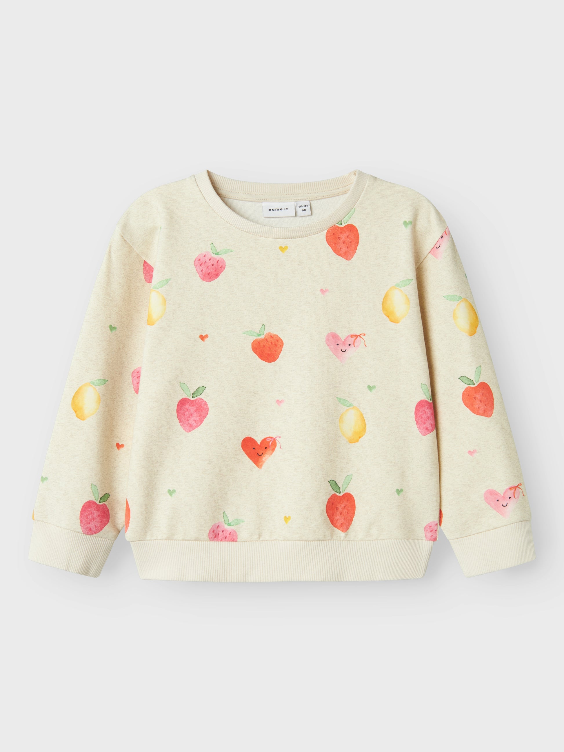 Söt beige sweatshirt tröja till flicka i ekologisk återvunnen bomull. Långärmad jordgubbar och citron tröja i regular passform från Name it.
NMFFOLINA NREG LS SWEAT UNB
13241056