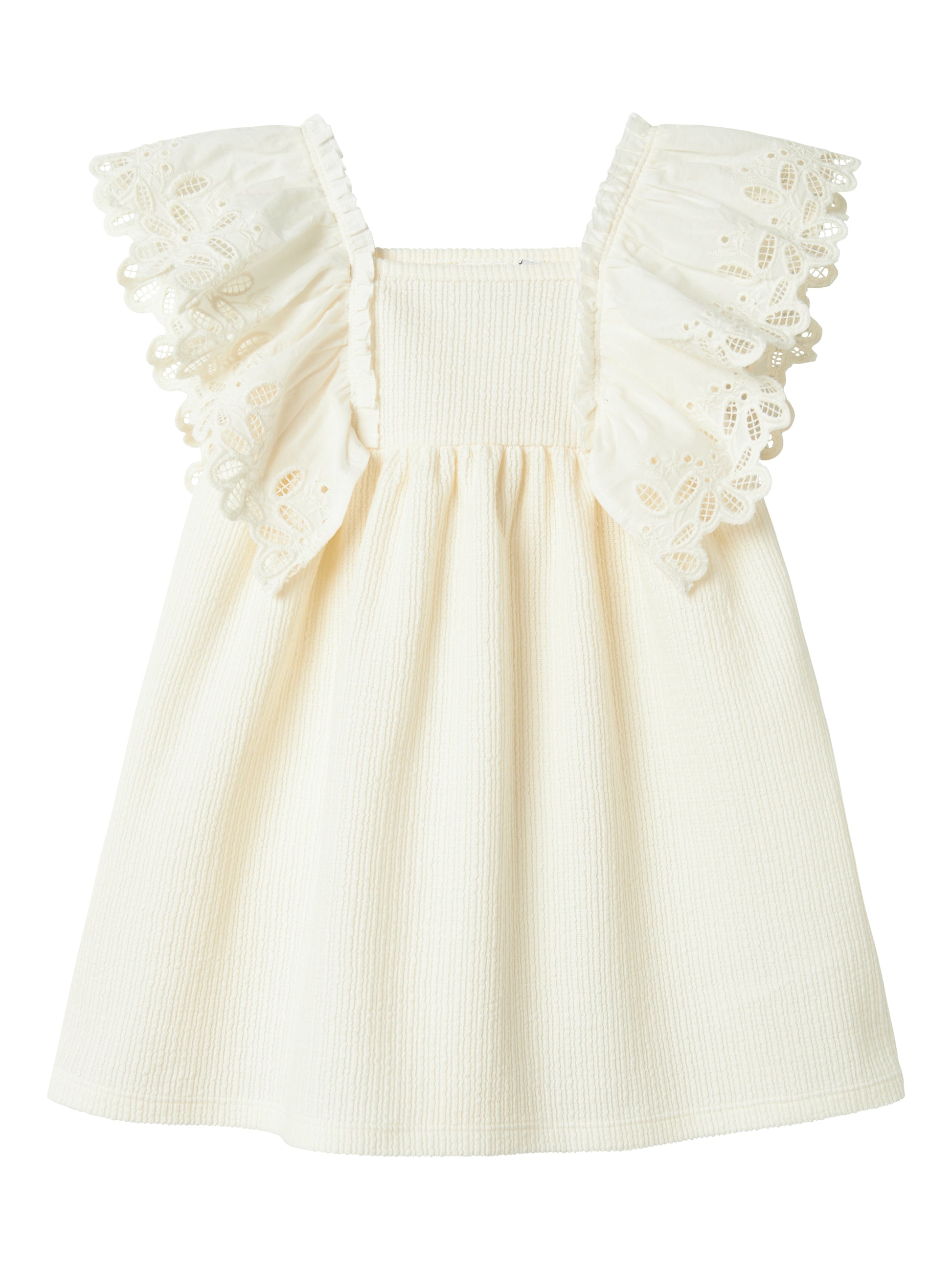 Vacker vit sommar klänning till flicka. Ekologiska barnkläder från Name it när de är som allra bäst. Söt finklänning  både till vardag och fest, midsommar och lek.
NMFFRIJO SS DRESS
13241101