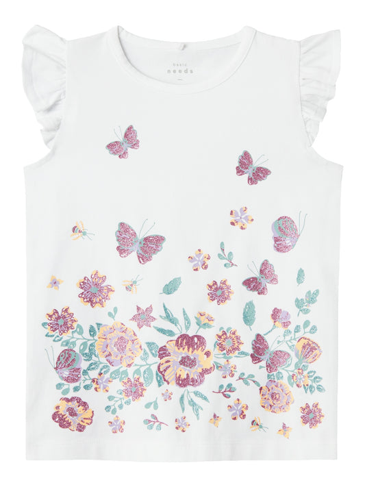 Vit t-shirt med många fjärilar på