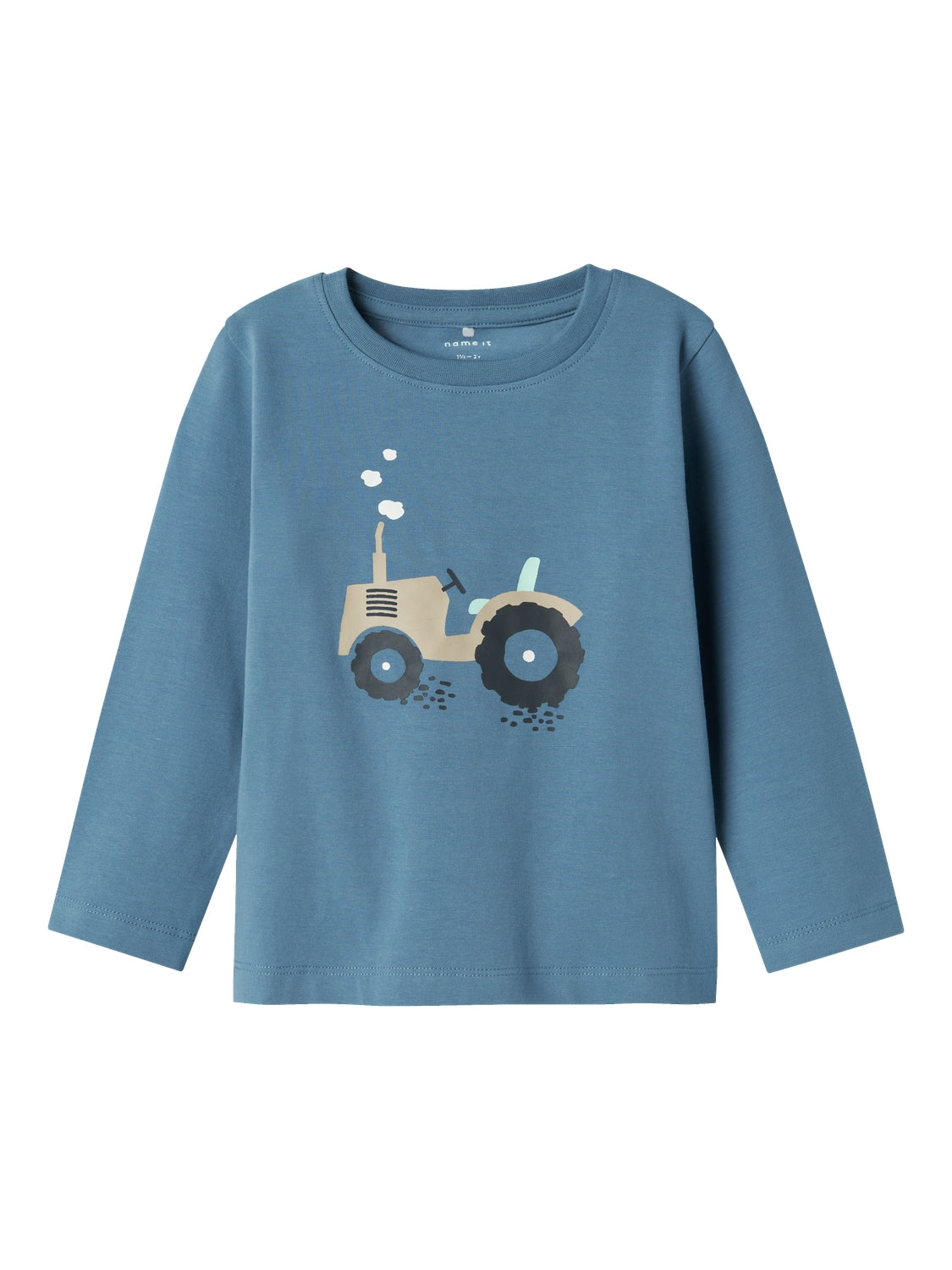 Långärmad blå t-shirt med traktor på bröstet för små pojkar