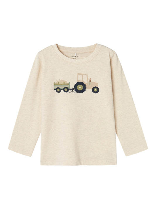 Beige Långärmad t-shirt med traktor