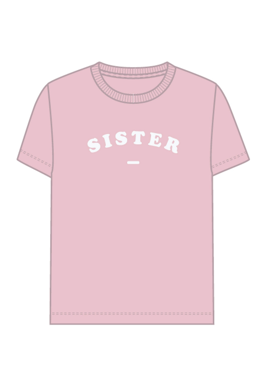 Kortärmad t-shirt med texten sister, superfin rosa topp till storasyster. Liknande finns till småsyskonen med texten baby.