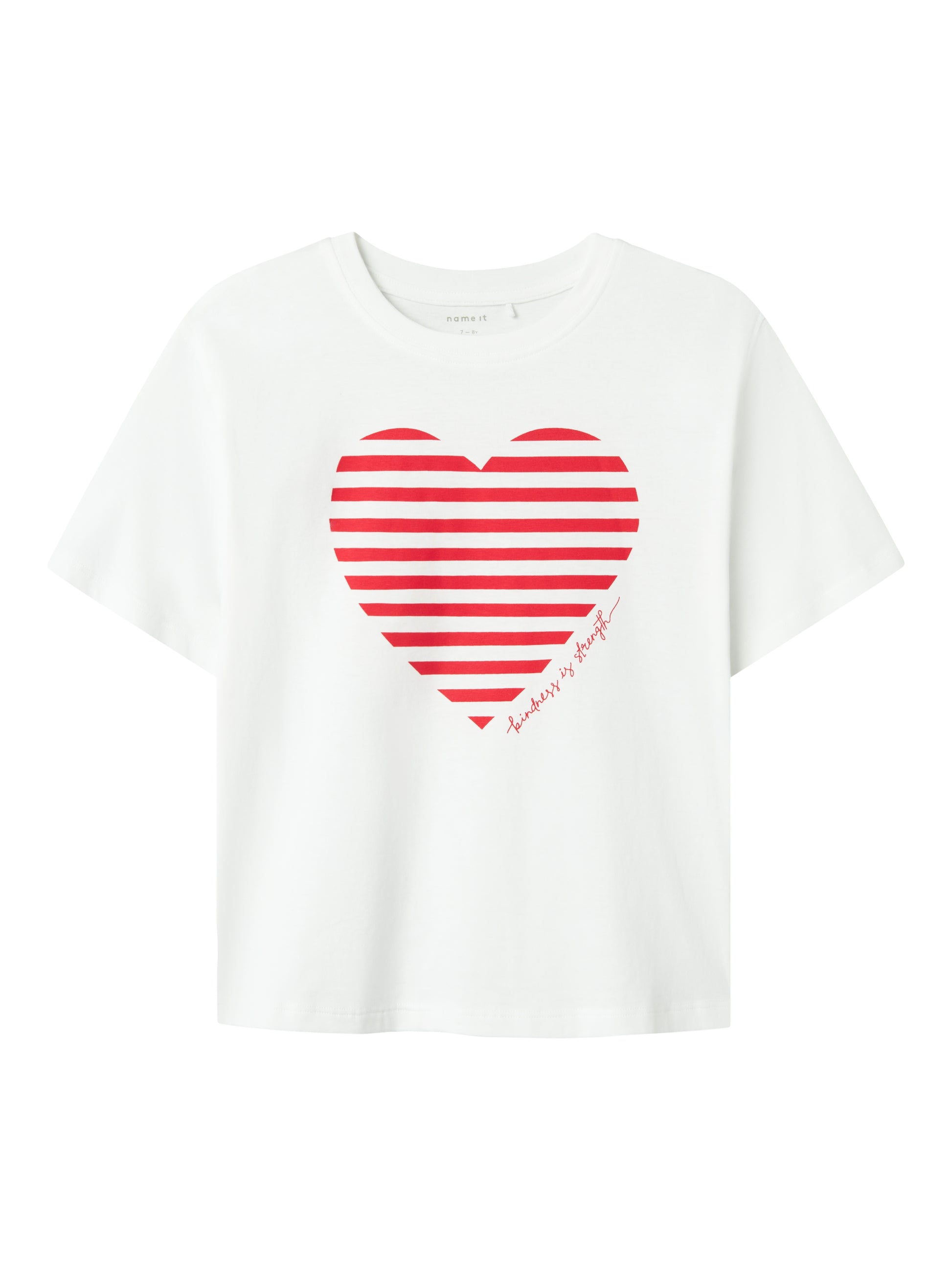 Snygg vit kortärmad t-shirt med randigt rött hjärta till flicka. Tjej topp i ekologisk bomull från Name it.
NKFFESKO SS NREG TOP
13241497