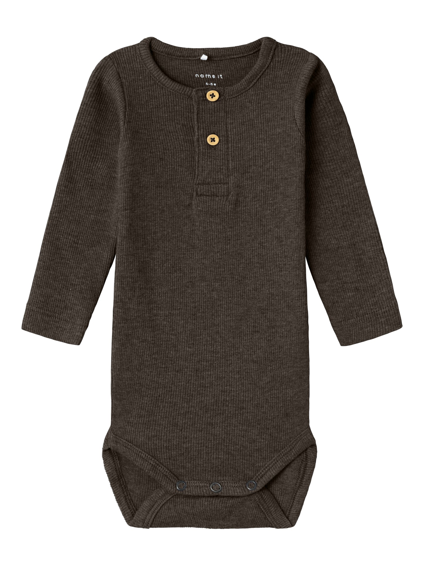 Brun ribbad baby body med knappar i halsen. Klassisk bebis bodysuit i ekologisk bomull från Name it.
13198041
NBMKAB LS BODY NOOS