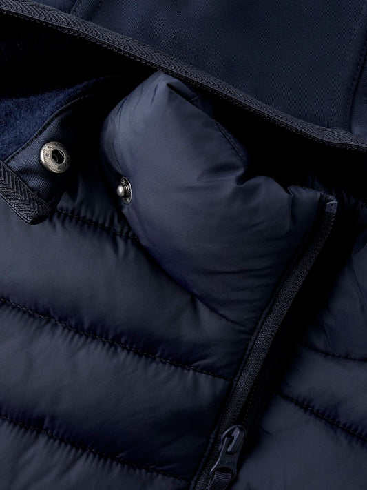 Marin blå hybrid jacka till kille och tjej. Mörk blå softshell och lättvikts jacka till pojke och flicka från Name it.
NKNMIO HYBRID JACKET TB
13249204