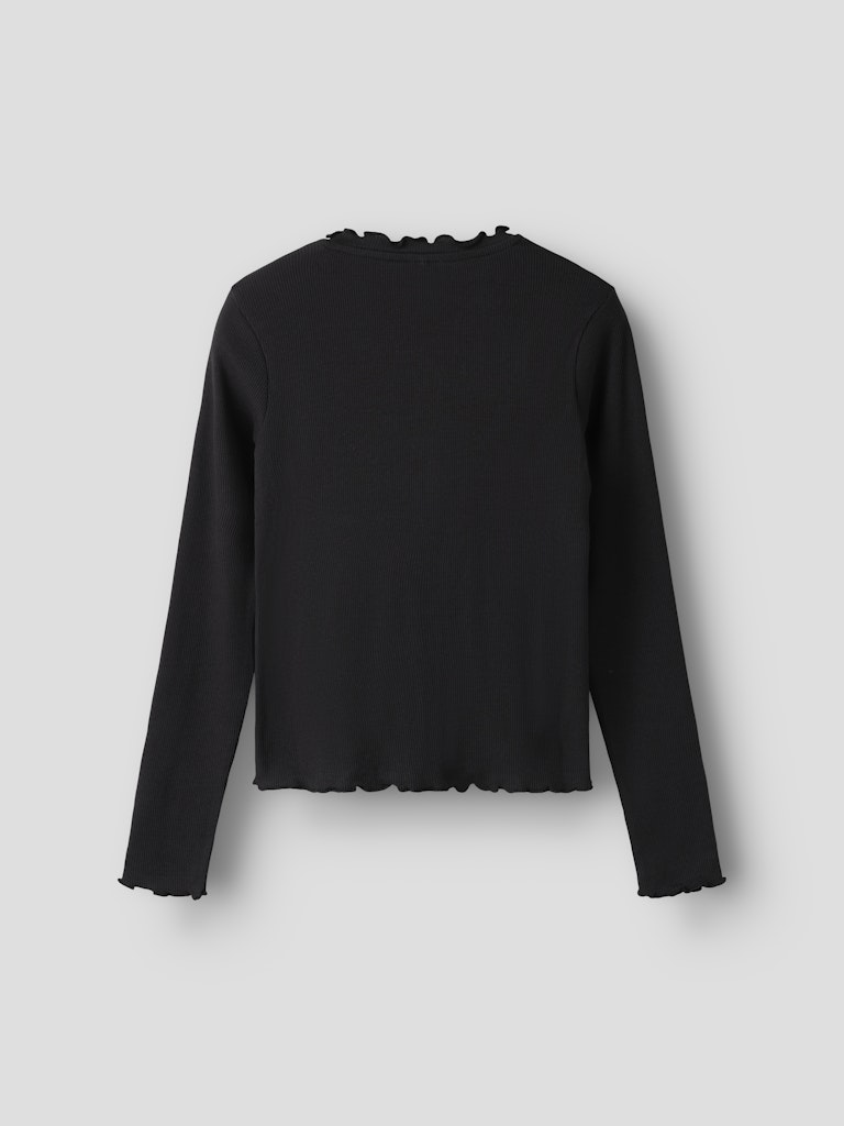 Svart ribbad kofta till flicka. Tjej cardigan i ekologisk bomull, slim fit, knappar och liten volang från Name it.
NKFBACDO LS SLIM SHORT TOP
13252805