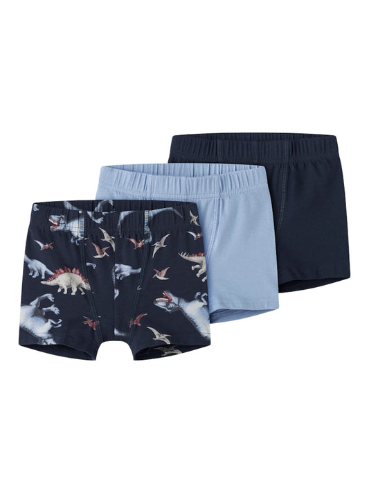 Blå kalsonger 3 pack boxershort till pojke. Dinosaurie kallingar i ekologisk bomull från Name it.
NMMTIGHTS 3P NAVY DINO NOOS
13255421