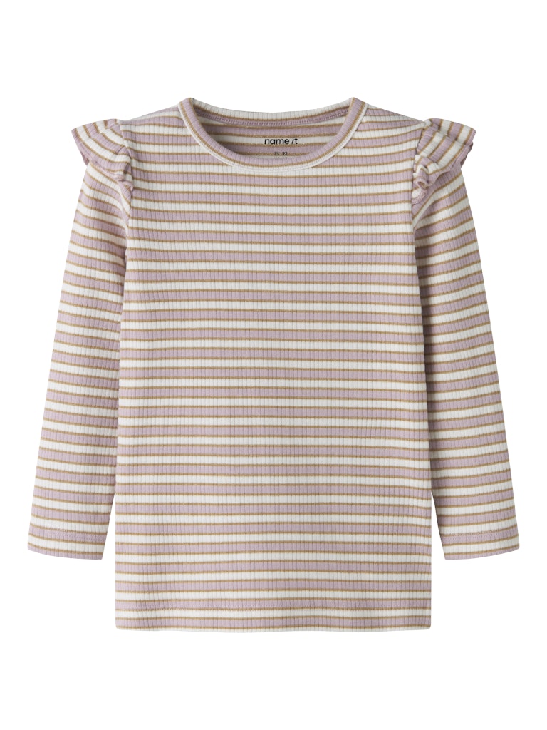 Rosa och vit randig tröja med guld glitter till liten flicka. Ekologiska barnkläder från Name it. Topp med volanger på axeln i ribbad kvalitet.
NMFTAIAS LS SLIM TOP
13251811
