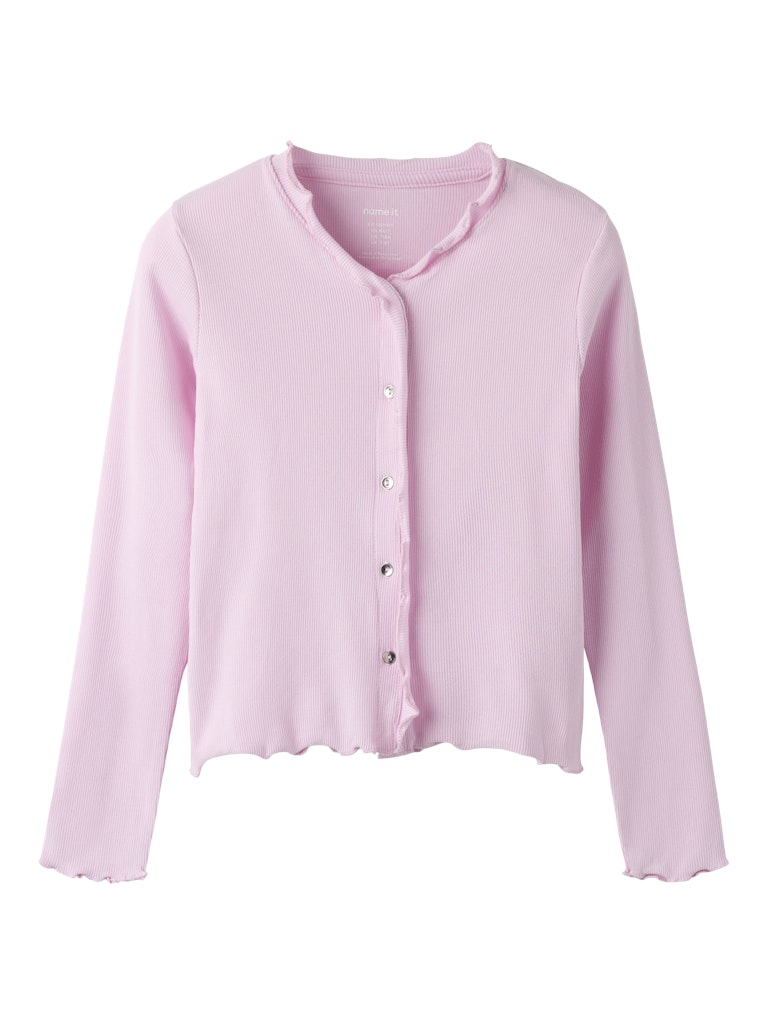 Rosa ribbad kofta till flicka. Tjej cardigan i ekologisk bomull, slim fit, knappar och liten volang från Name it.
NKFBACDO LS SLIM SHORT TOP
13252805