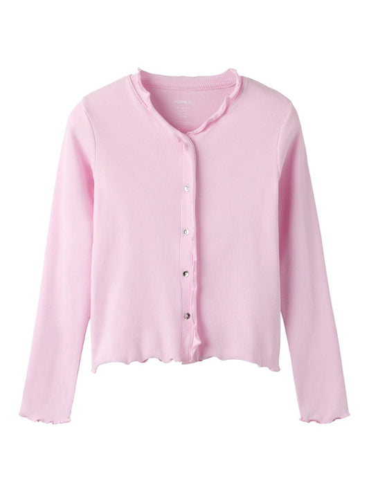 Rosa ribbad kofta till flicka. Tjej cardigan i ekologisk bomull, slim fit, knappar och liten volang från Name it.
NKFBACDO LS SLIM SHORT TOP
13252805