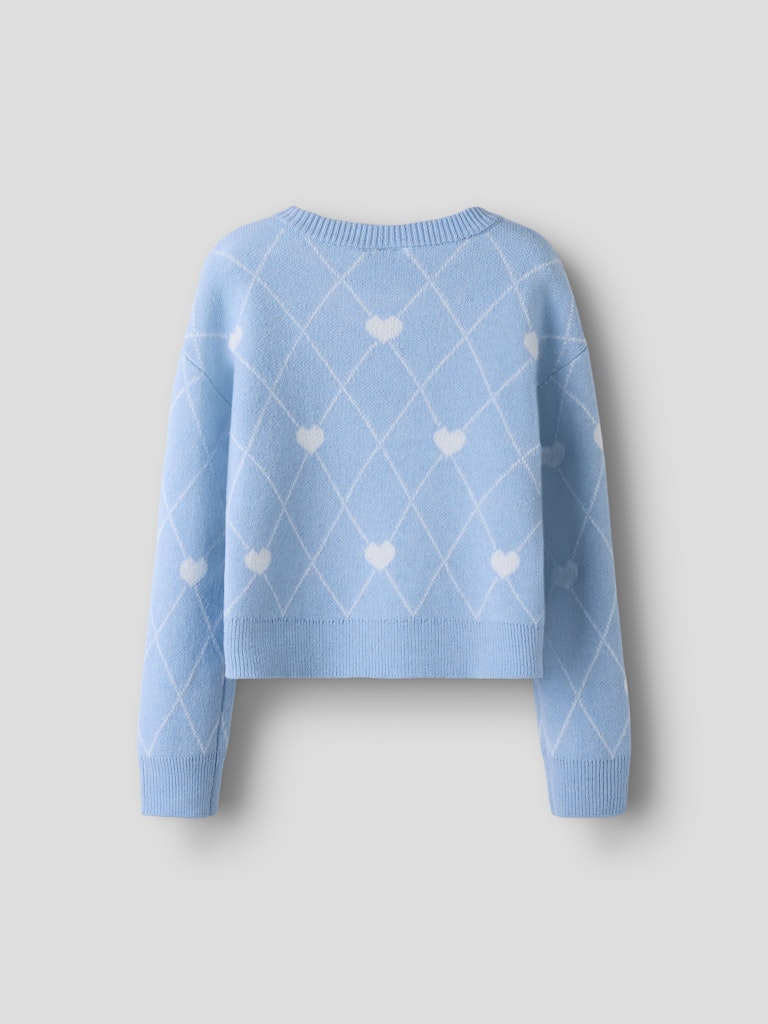 Blå stickad tröja med vita hjärtan till tjej. Mysig tjocktröja till flicka från Name it i återvunnen polyester.
NKFSINIA LS KNIT
13258541