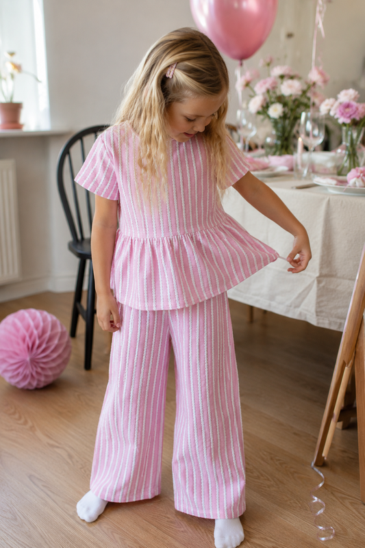 Name It Kaya peplumtopp för flicka med rosa och vita ränder
